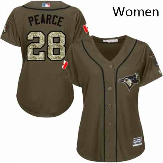 Womens Majestic Toronto Blue Jays 28 Steve Pearce Authentic Green Salute to Service MLB Jersey